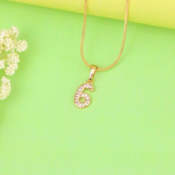 "Rose Gold Number 6 Pendant with Crystals – 18K Gold Plated Charm, XPPT1346 - Picture 12 of 13